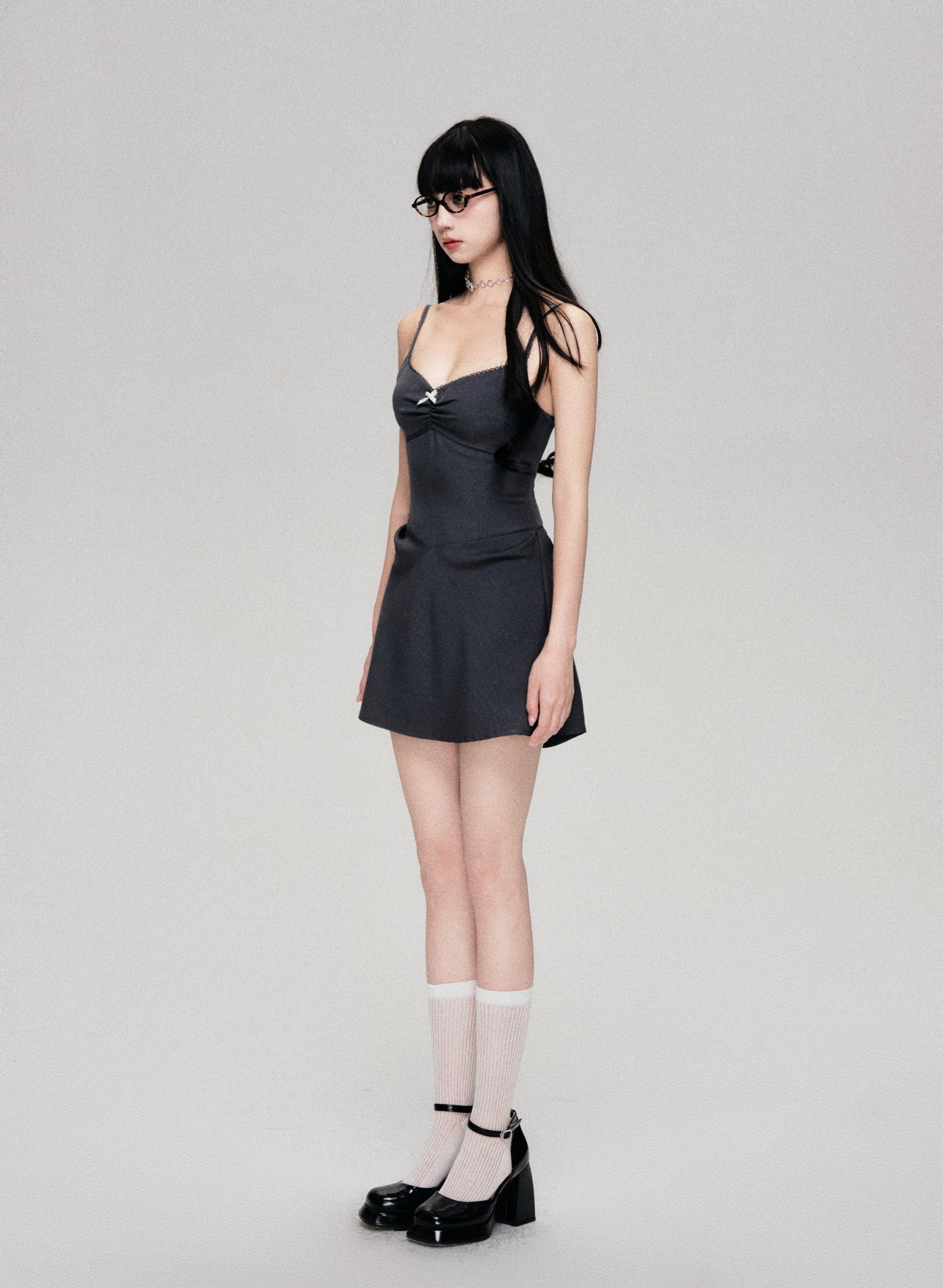 Draped Waist Ribbon Suspender Dress