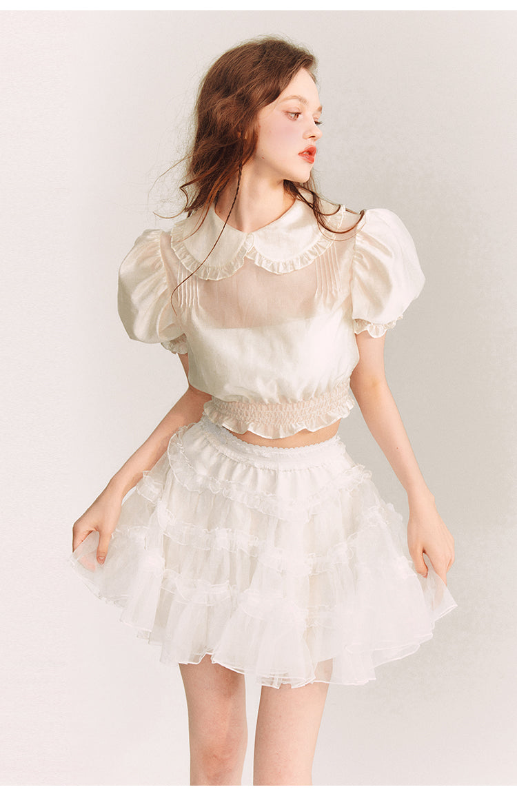 See-through Frilly Short Length Blouse