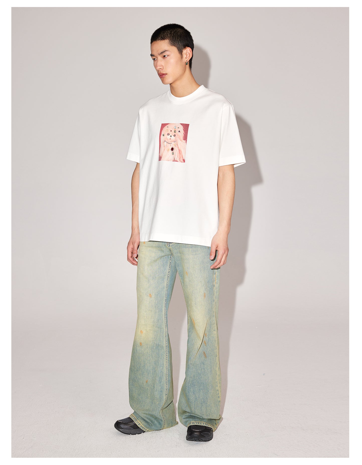 Loose straight flare wish denim pants