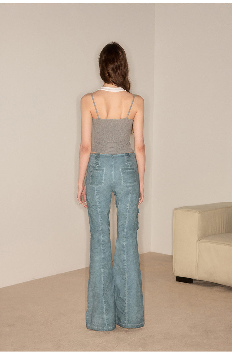 Flare Wash Overall Wide Leg Pants