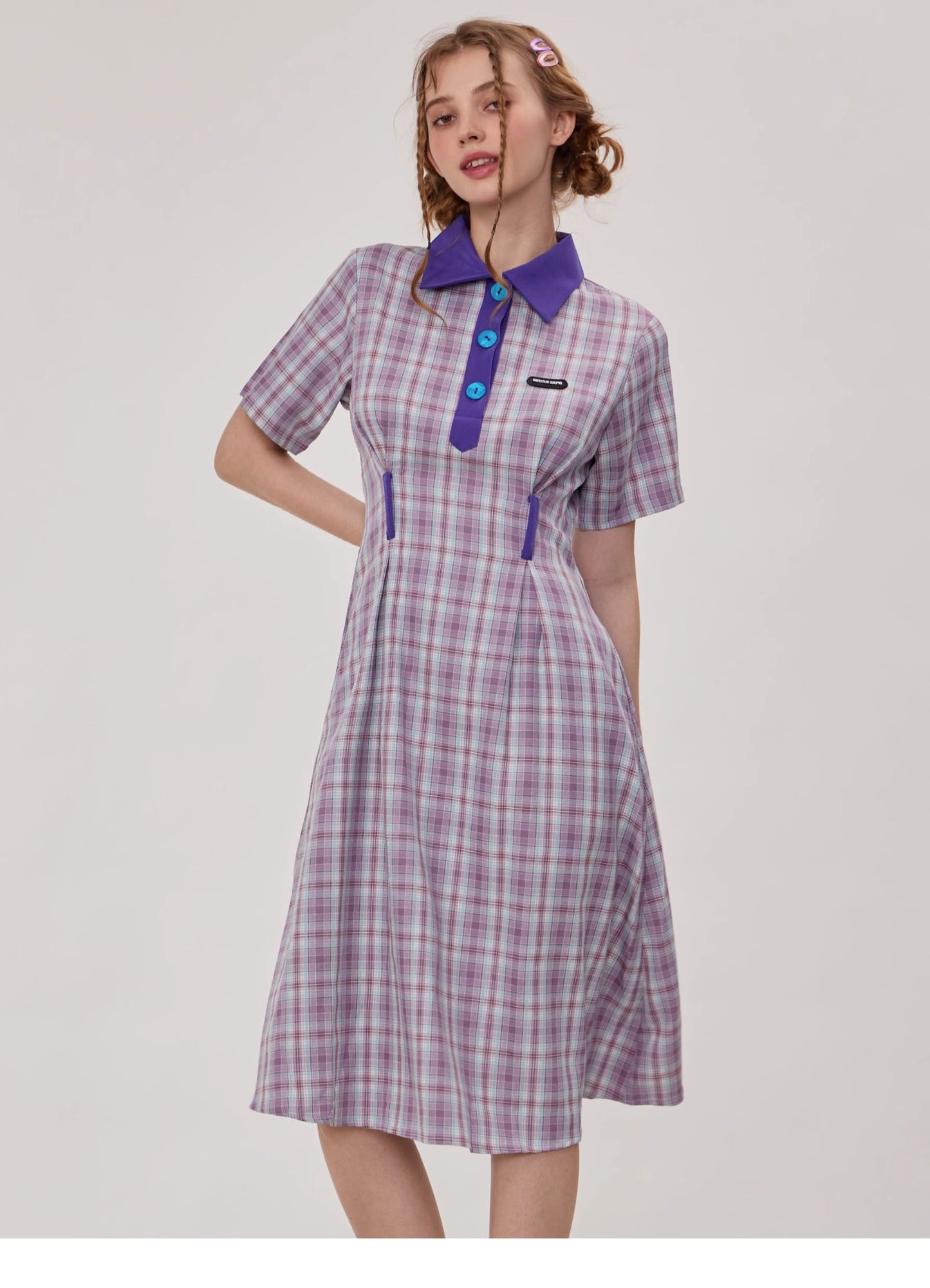 Polo Collar Plaid Dress