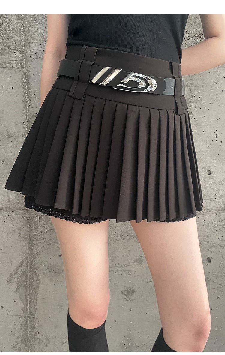 High Waist Slim Pleated Short Length Skirt