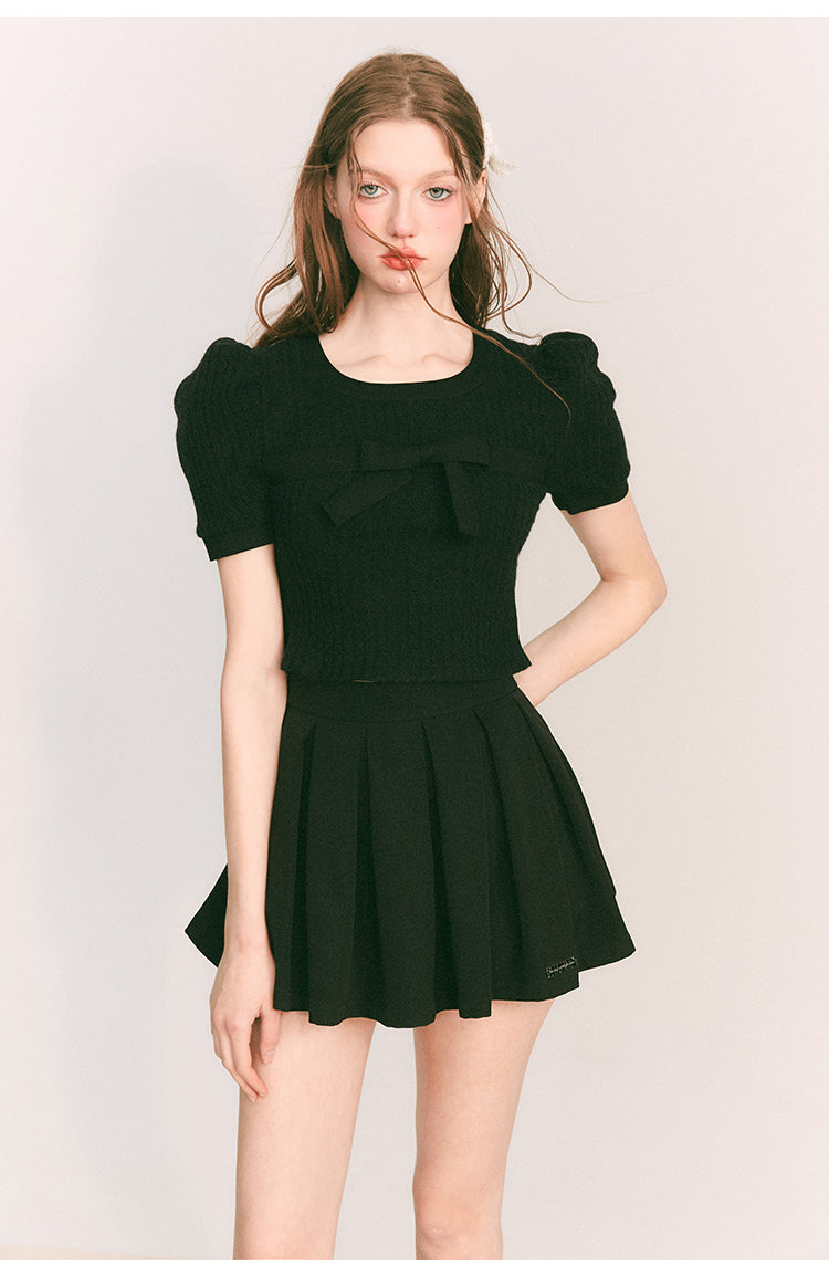 Ribbon Half Sleeve Short Knit