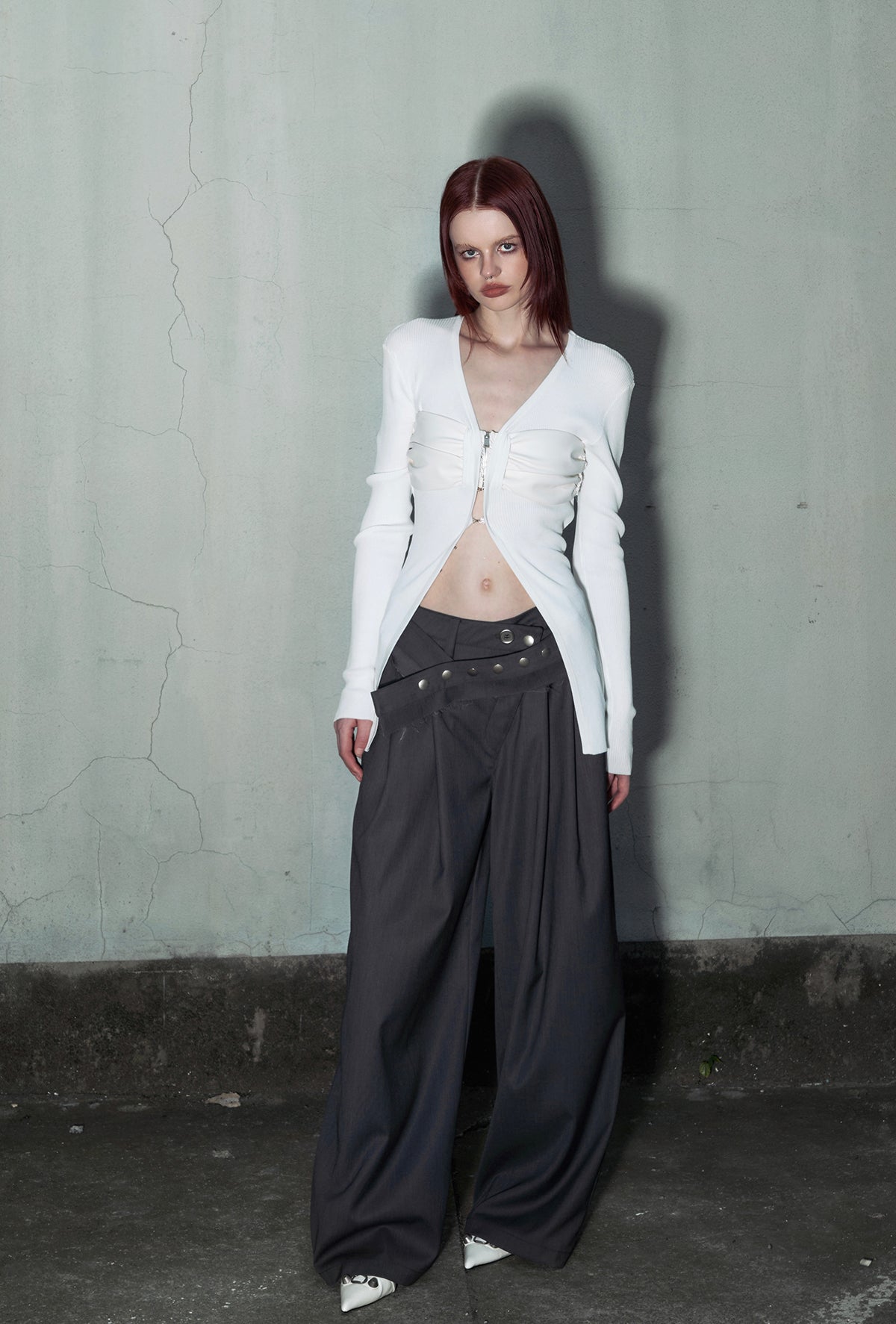 Irregular Waist Wide Straight Slacks Pants