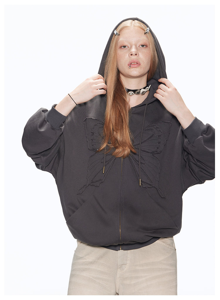 Loose fit zip butterfly hoodie