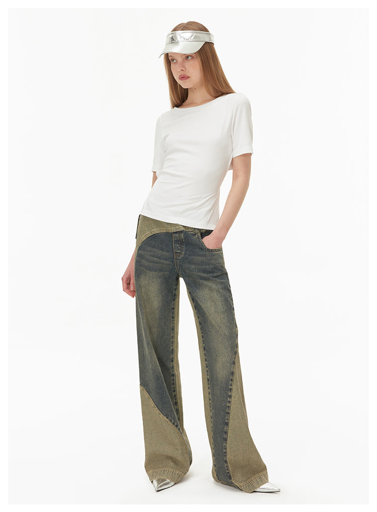 Reconstructed Retro Slim Straight Denim Pants