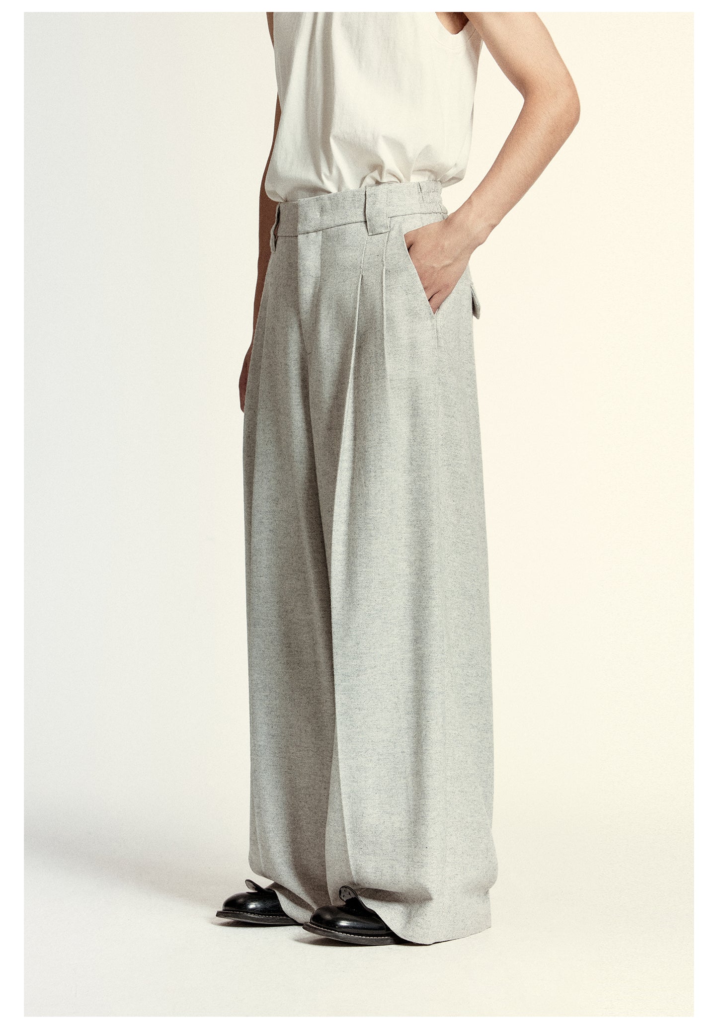 Wool-blend tweed wide pants