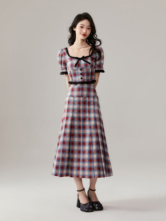 between the Lines Red and blue plaid short sleeve top &amp; skirt