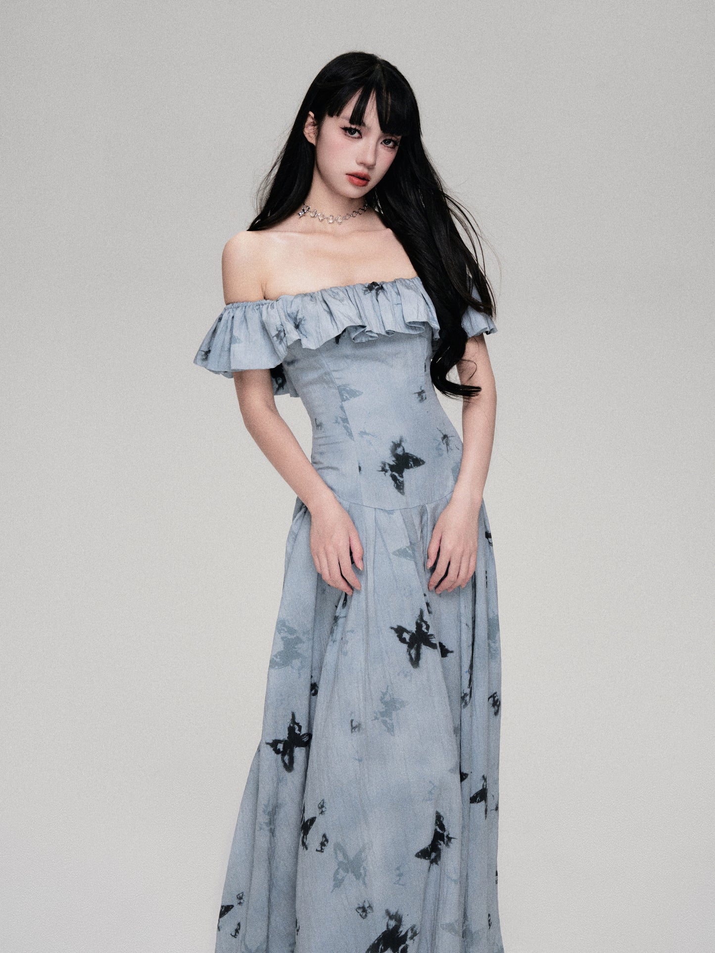 Off-the-shoulder Butterfly Ruffle Dress