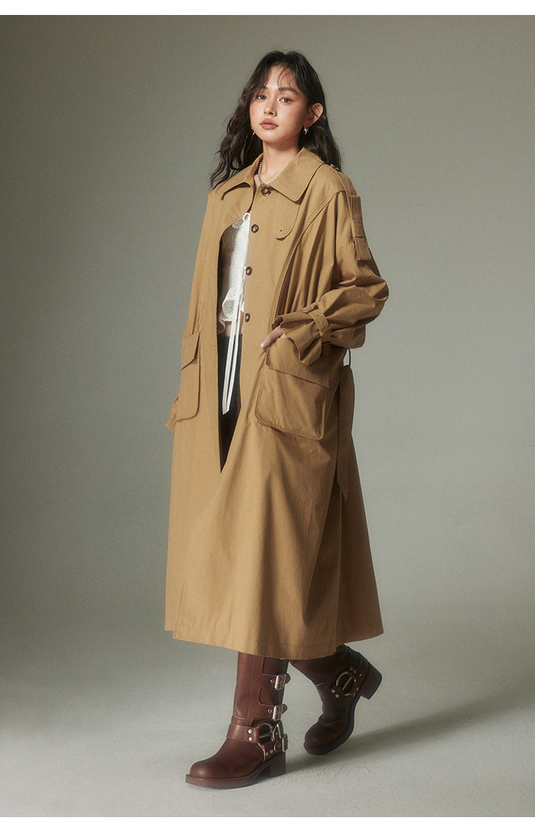 Khaki Retro British Long Trench Coat