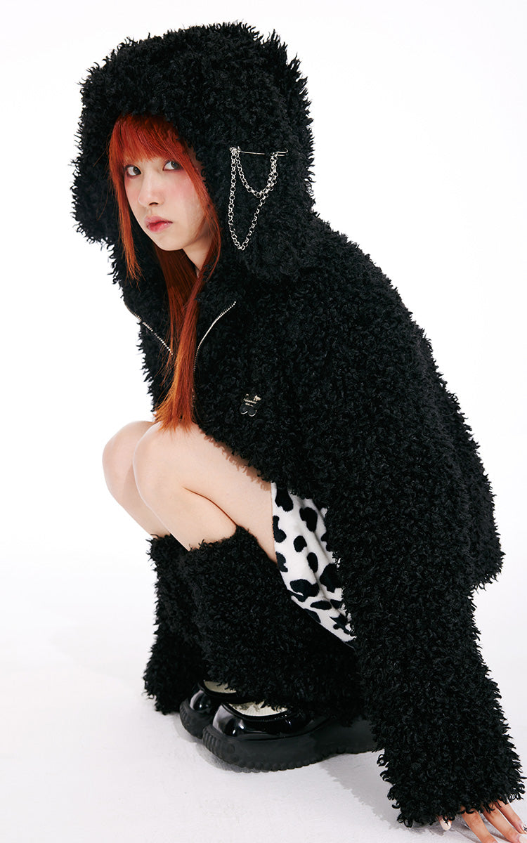 Thick rabbit hooded parka