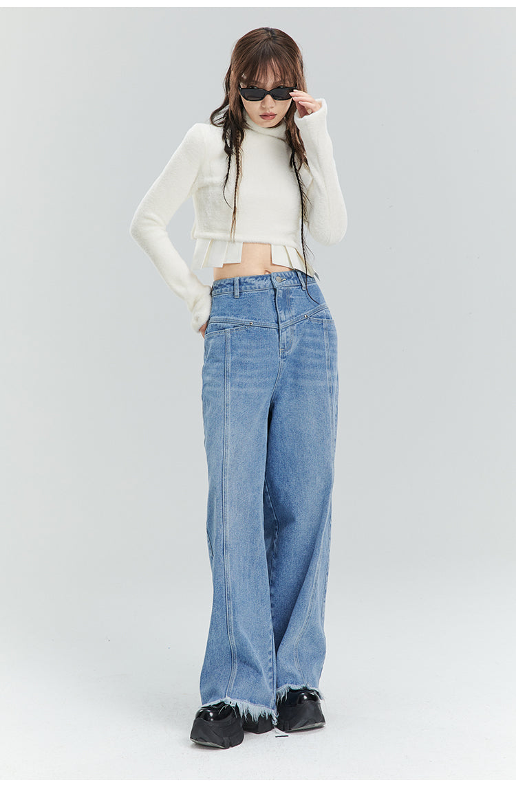 Loose Straight Washed Denim Pants