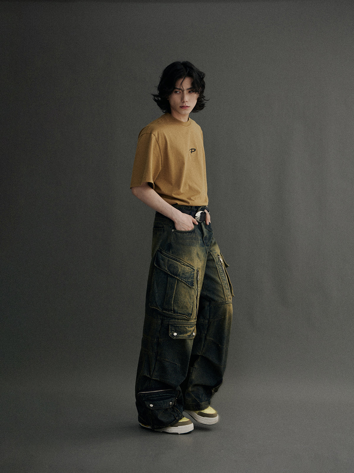 Loose Straight Double Waist Multi Pocket Pants