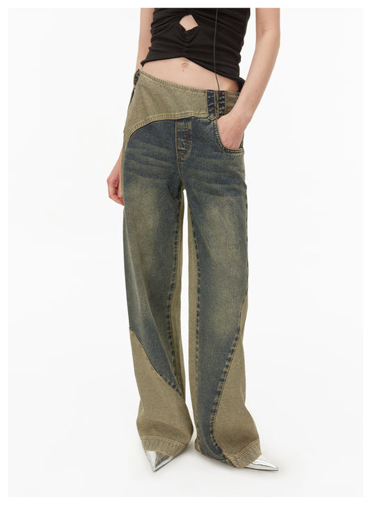 Reconstructed Retro Slim Straight Denim Pants