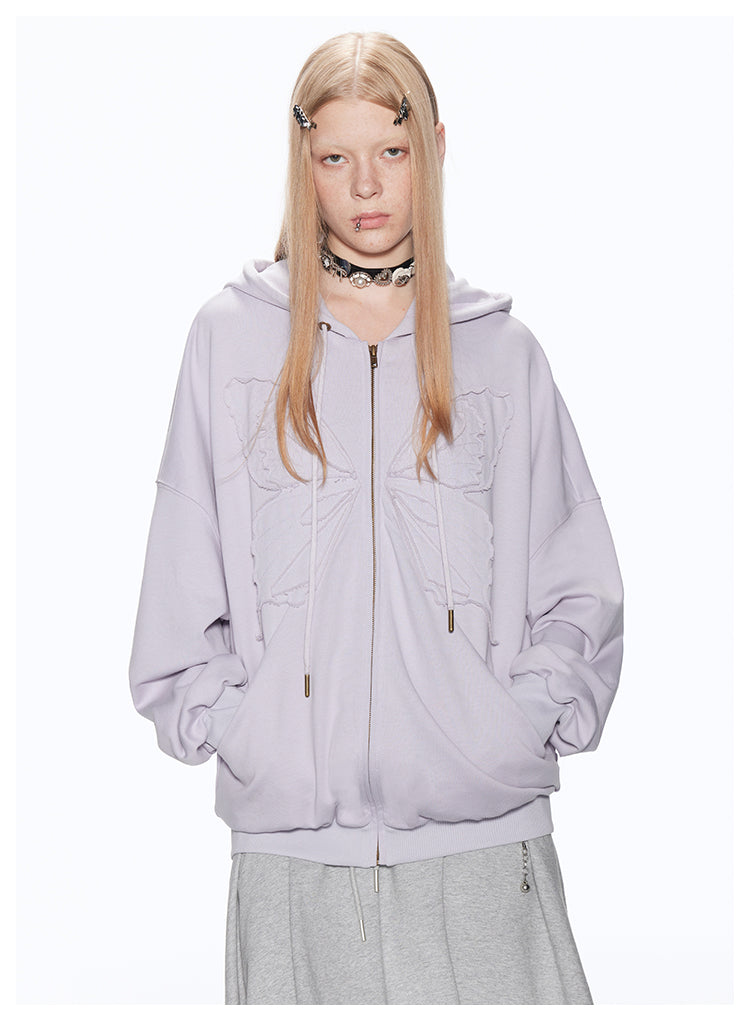 Loose fit zip butterfly hoodie