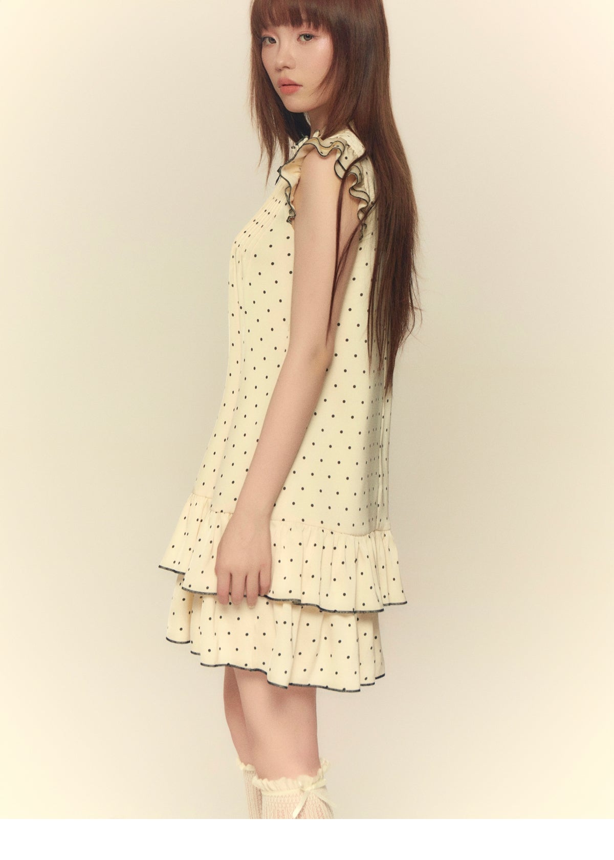 Satin Polka Dot Pleated Dress