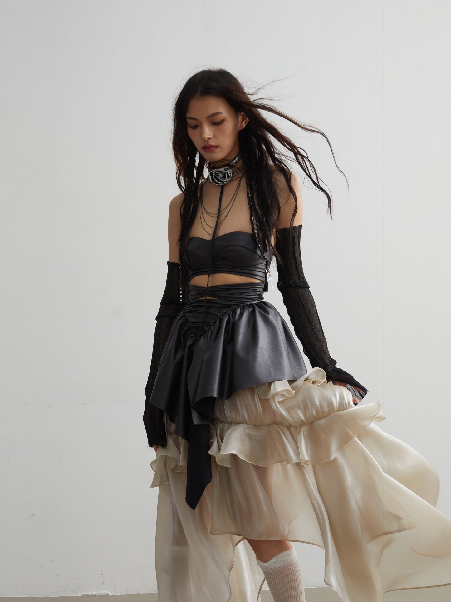 Nude Glossy Ruffle Goldfish Skirt