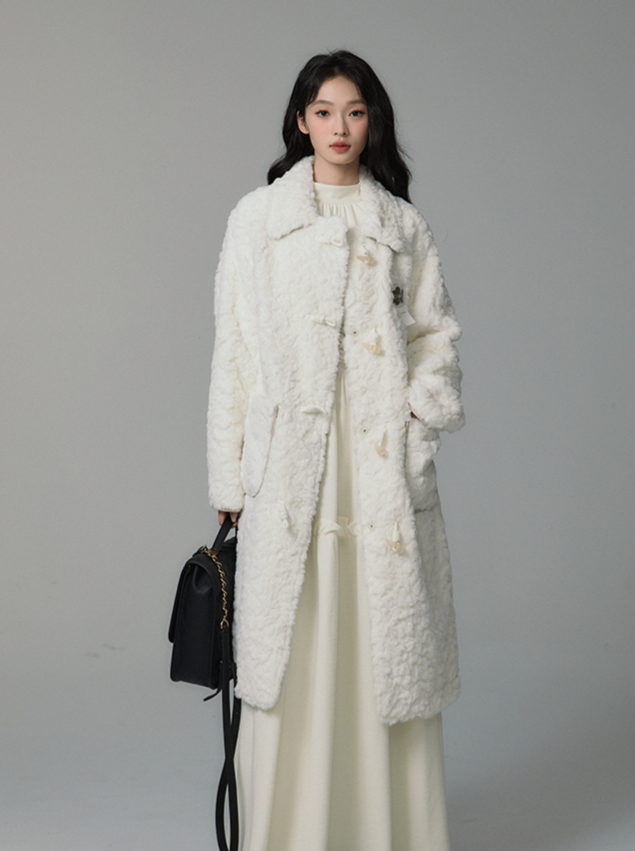 lamb velvet horn button fur coat