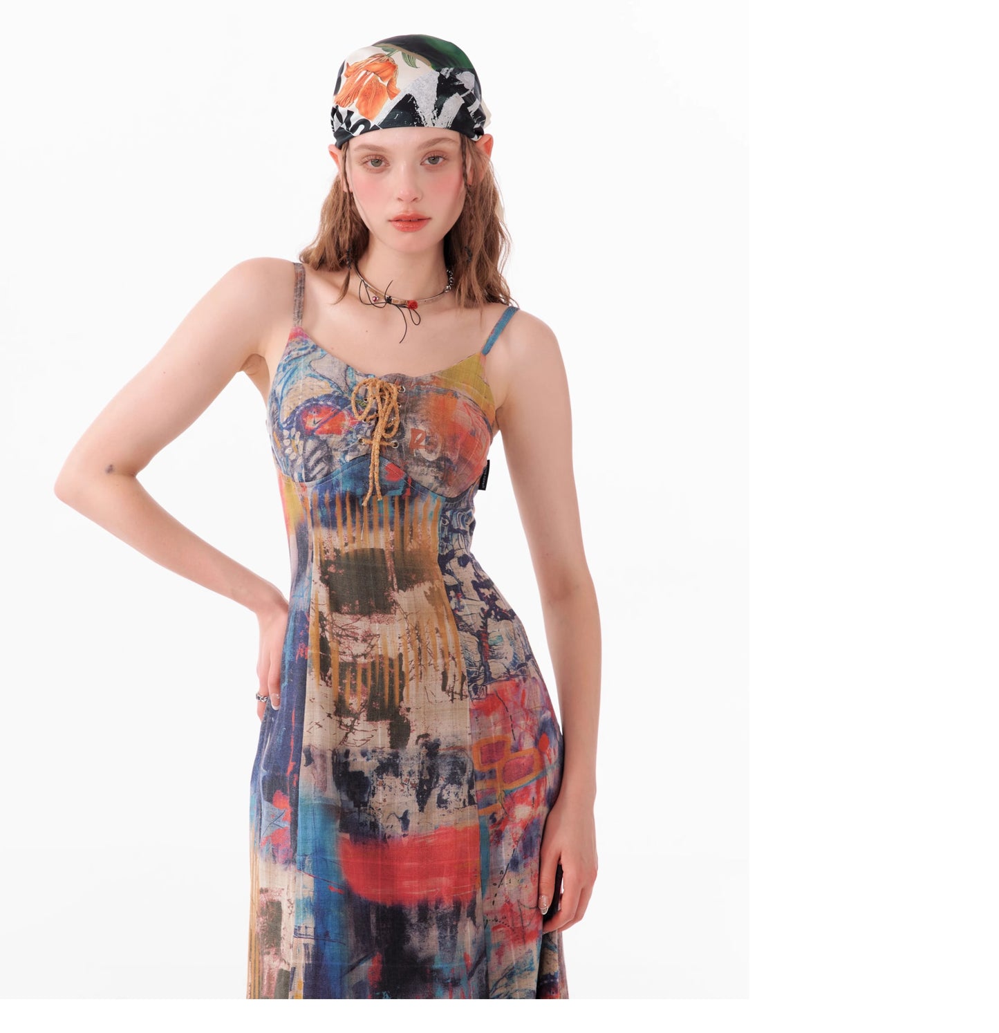 Graffiti print suspender dress