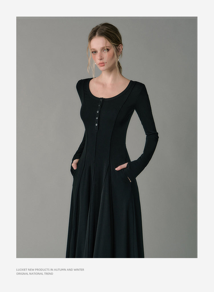 Retro temperament goddess inner style French knit dress