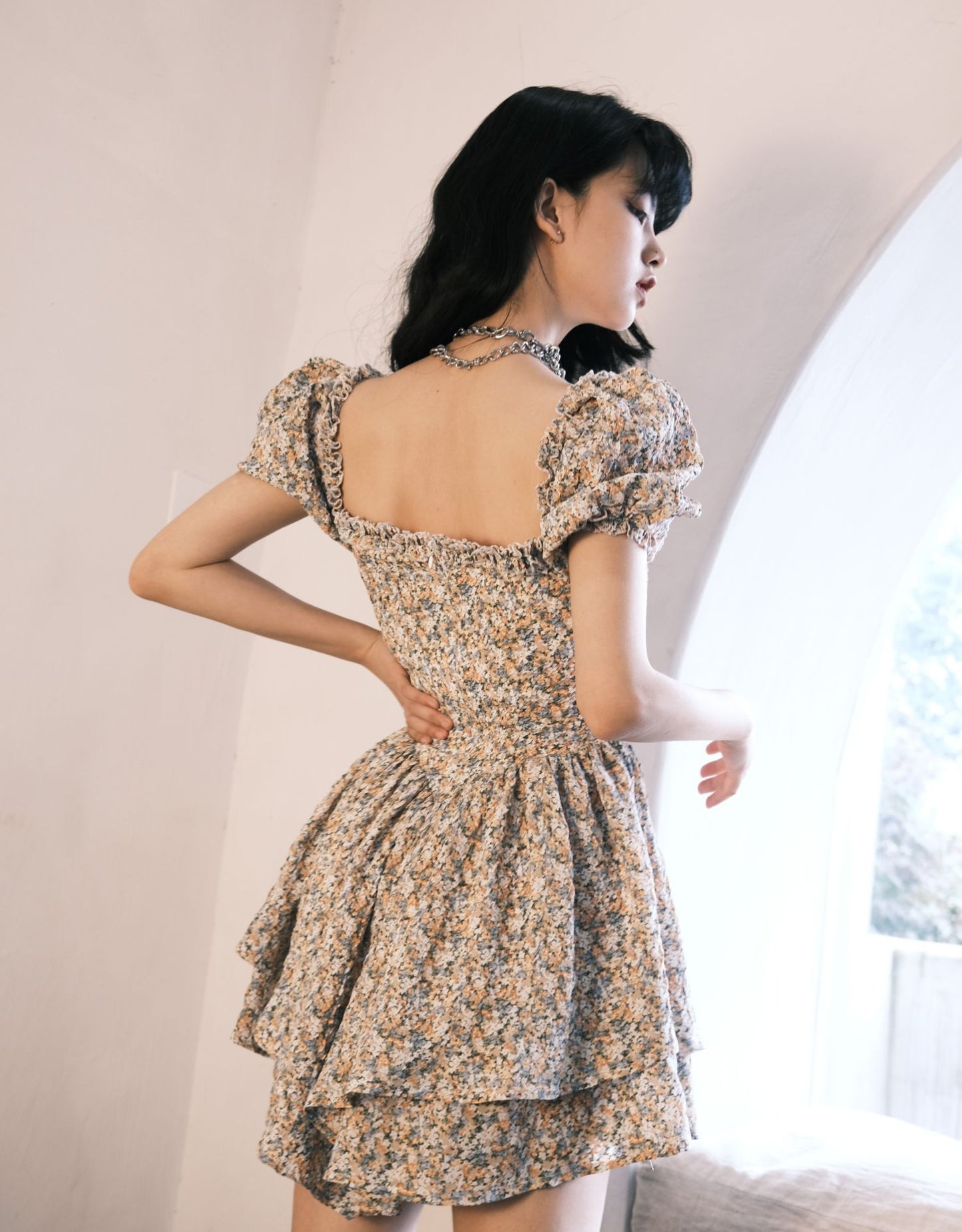 Square Neck Floral Short Length One-piece