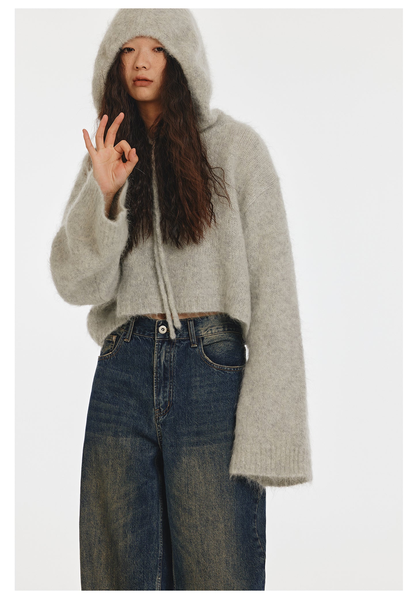 Mohair Short Length Knit Hoodie