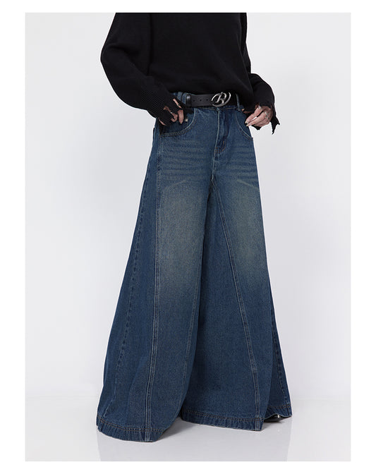 Oversized wide leg washed retro glare denim pants