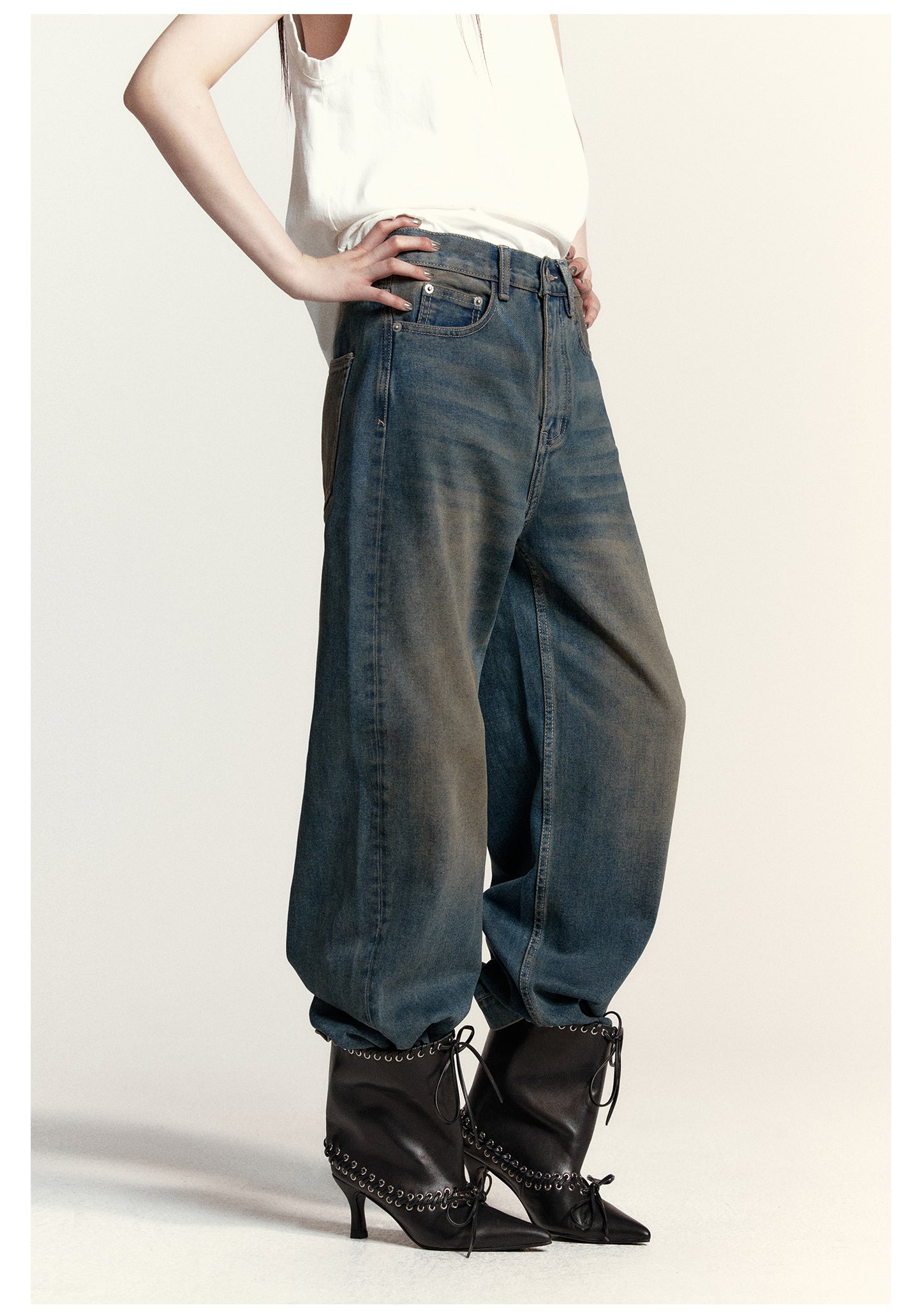 Loose Straight Wished Retro Denim Pants