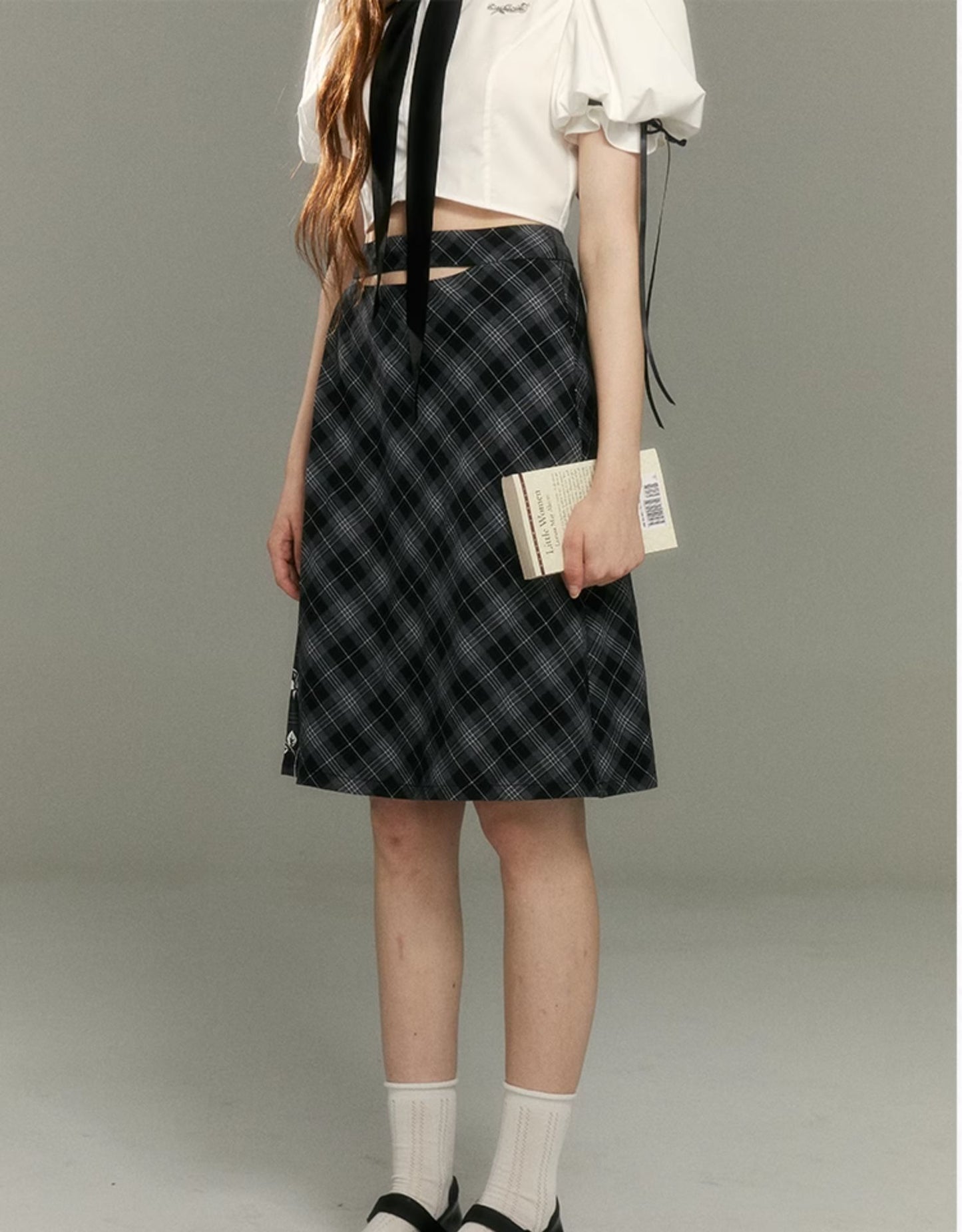 Original Print Plaid Hip Skirt