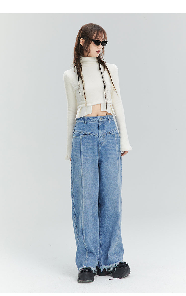 Loose Straight Washed Denim Pants