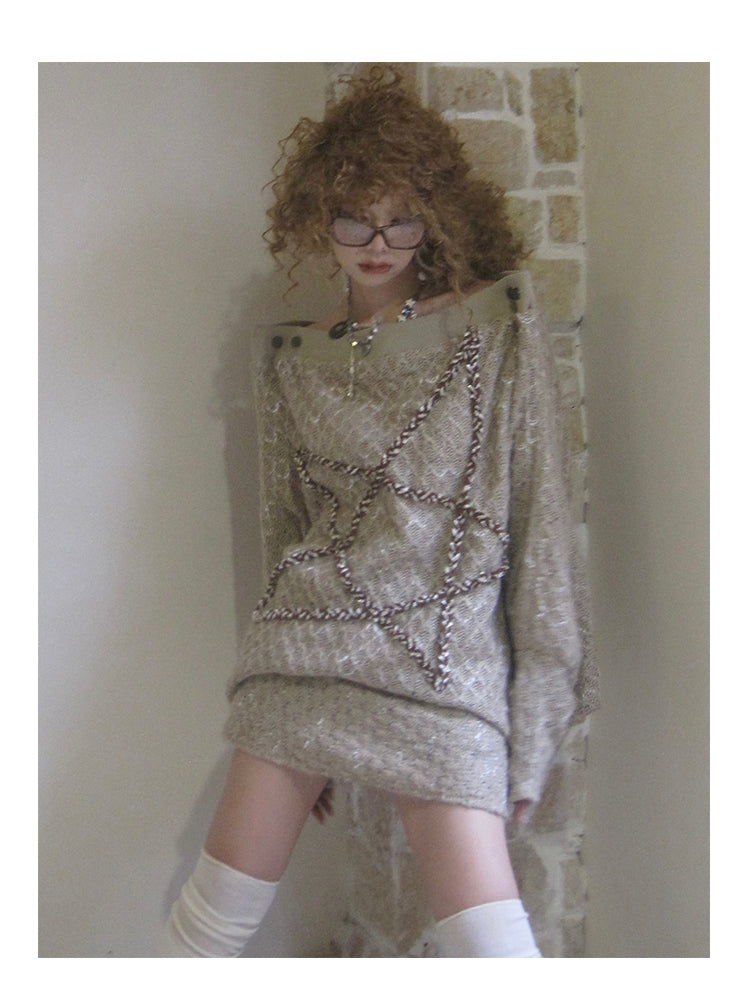 Oversized Retro Star Design Knit