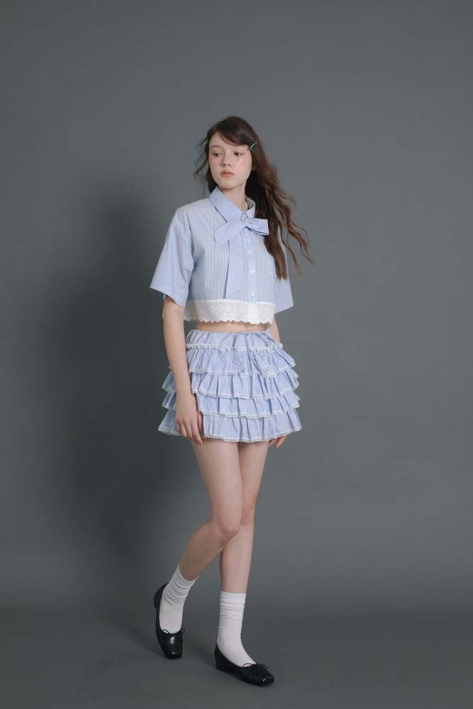 Original design lace striped shirt