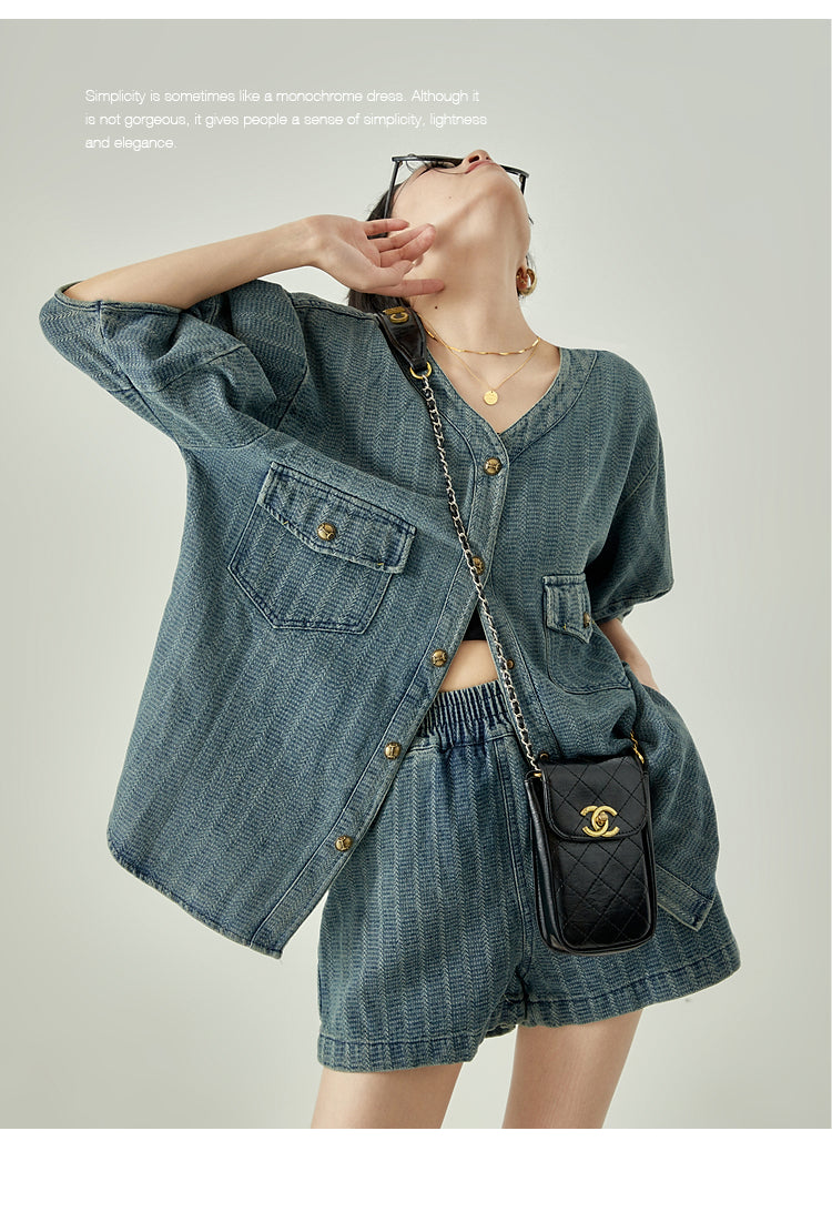 Denim design top and pants set-up