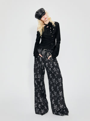 Wide leg floral satin Pants