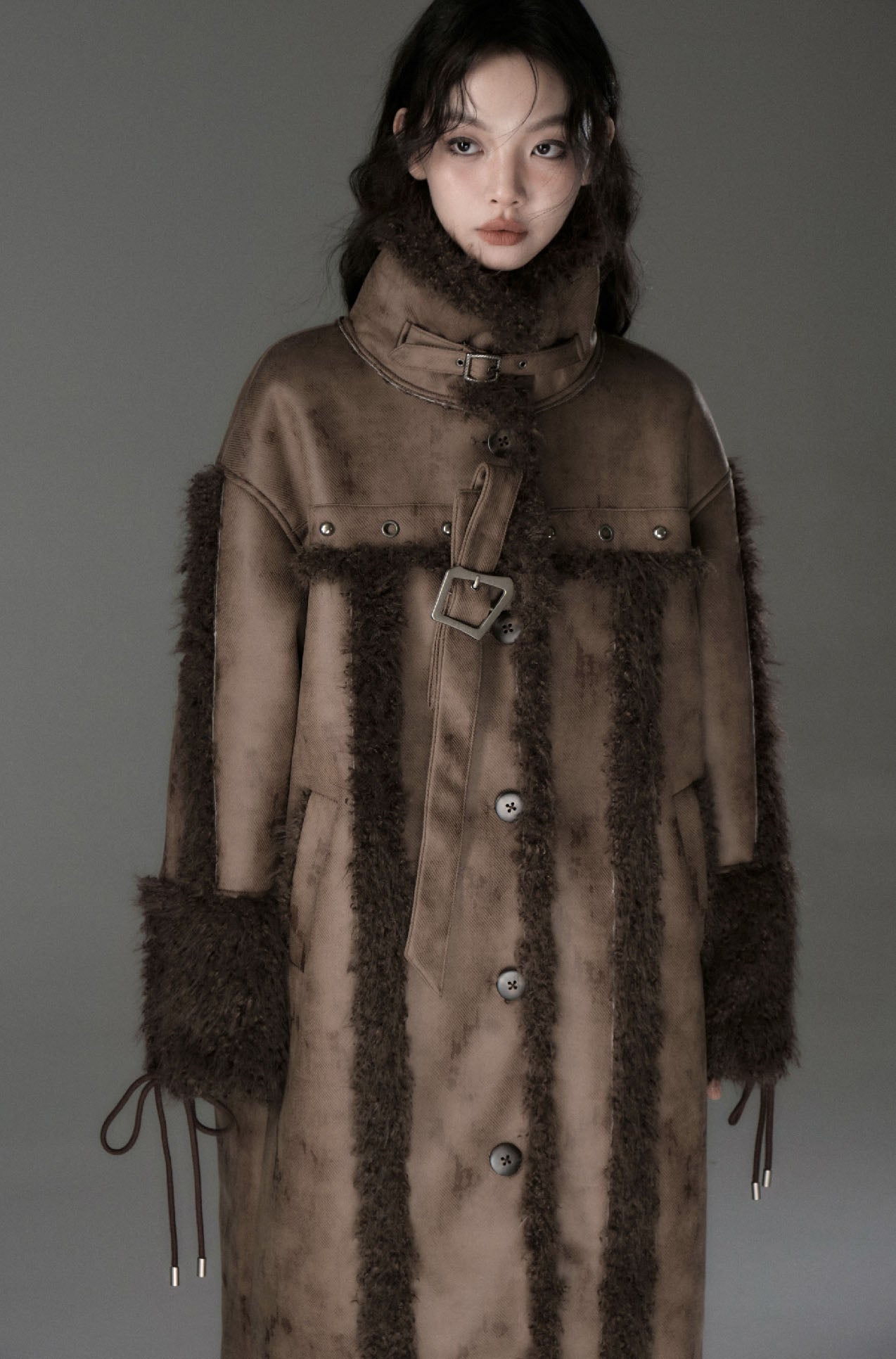 Lamb fur dress patched thick coat