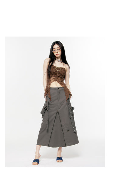 Overalls Suspender Star Riveted Straight Long Skirt