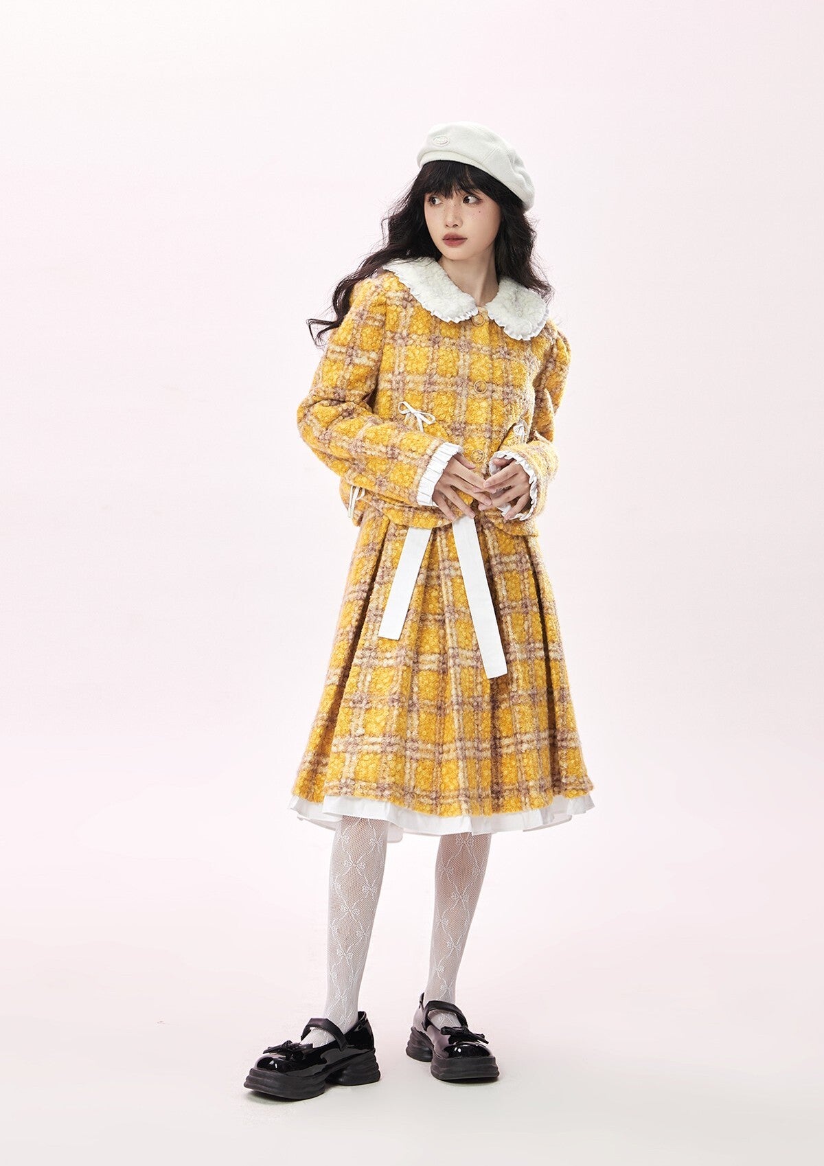 Original Design  Coat Women's Mid Length Ribbon and Slim skirt