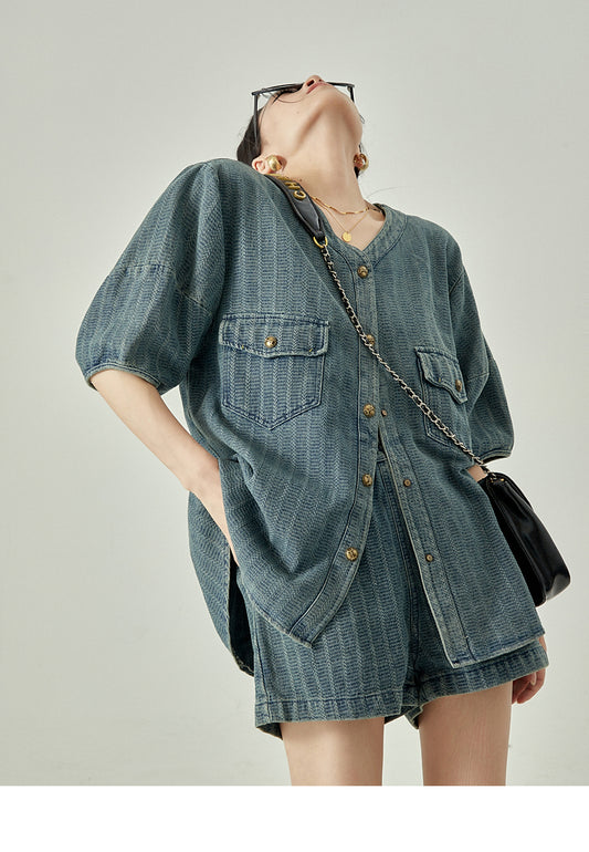 Denim design top and pants set-up