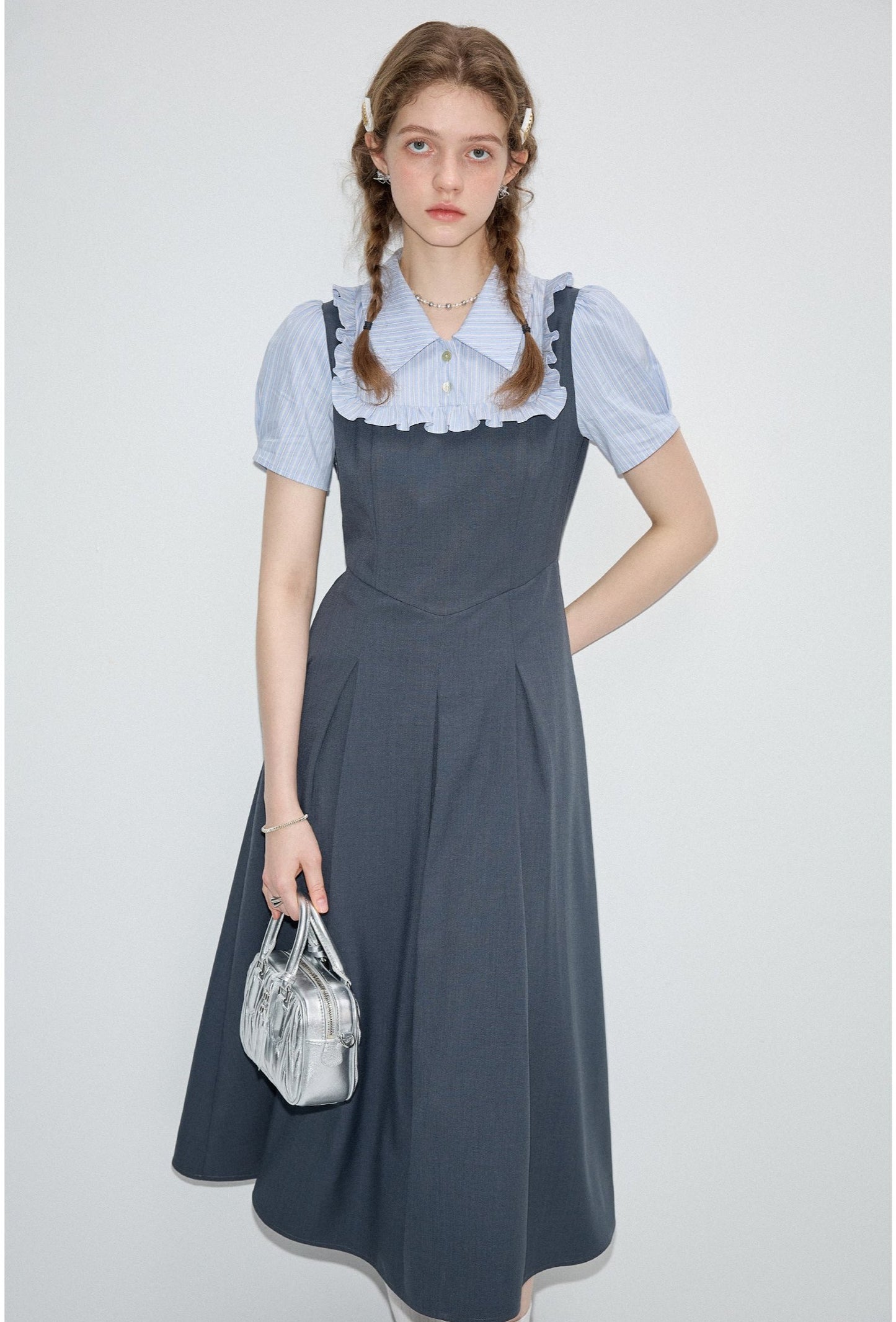 Faux Two Piece Square Collar Dress