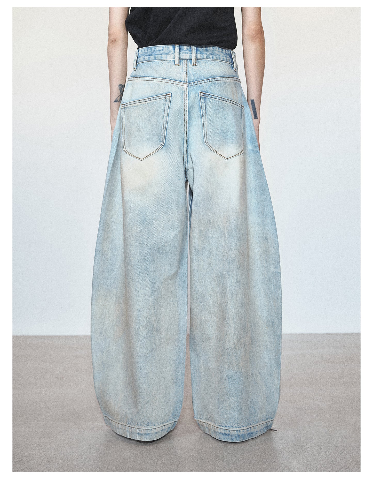 Retro Washed Damaged Wide Leg Casual Denim