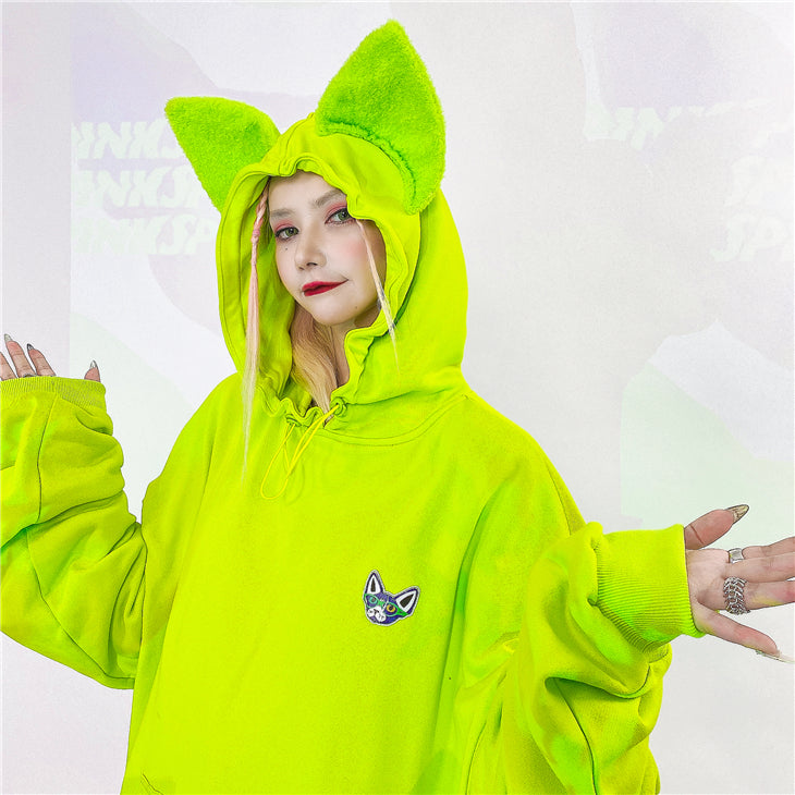 Loose Fit Cat Ear Simple Hoodie