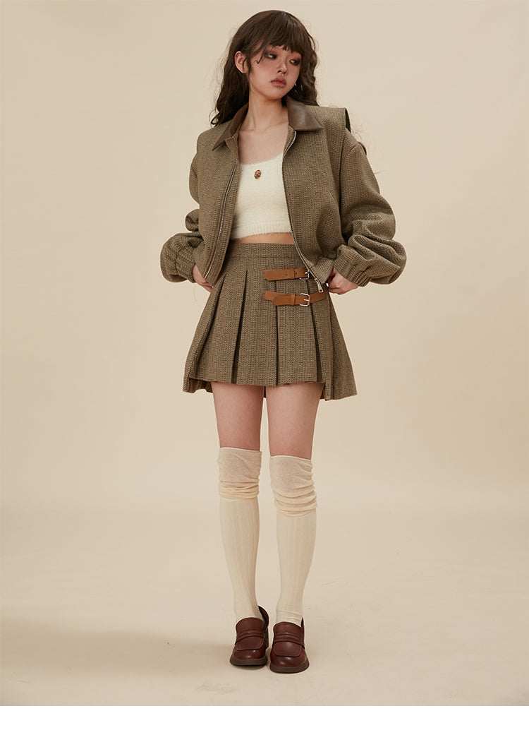 British formal short jacket & short pleated skirt setup