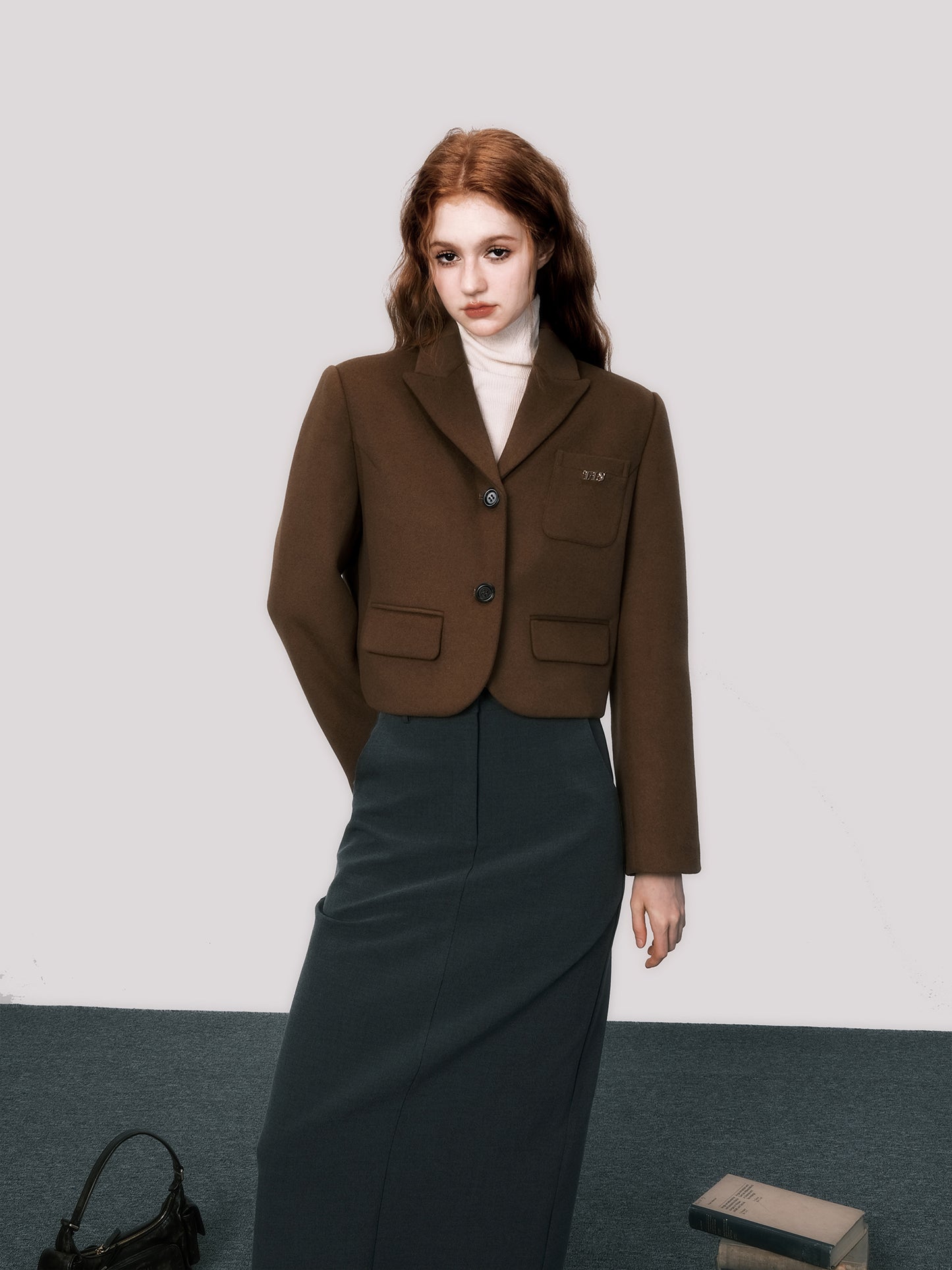 Retro Brown Short Length Suit Jacket