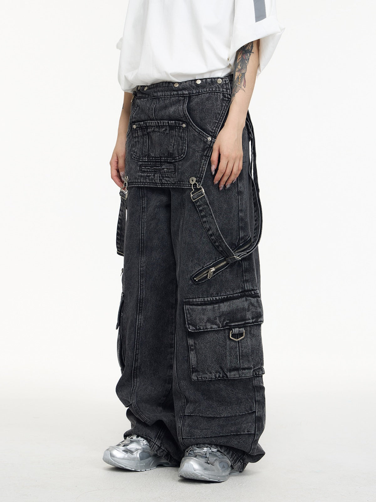 Multi-pocket Washed Denim Overalls