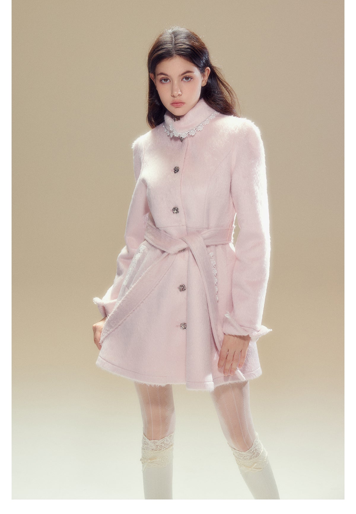 Girly Frill Short Length Wool Coat