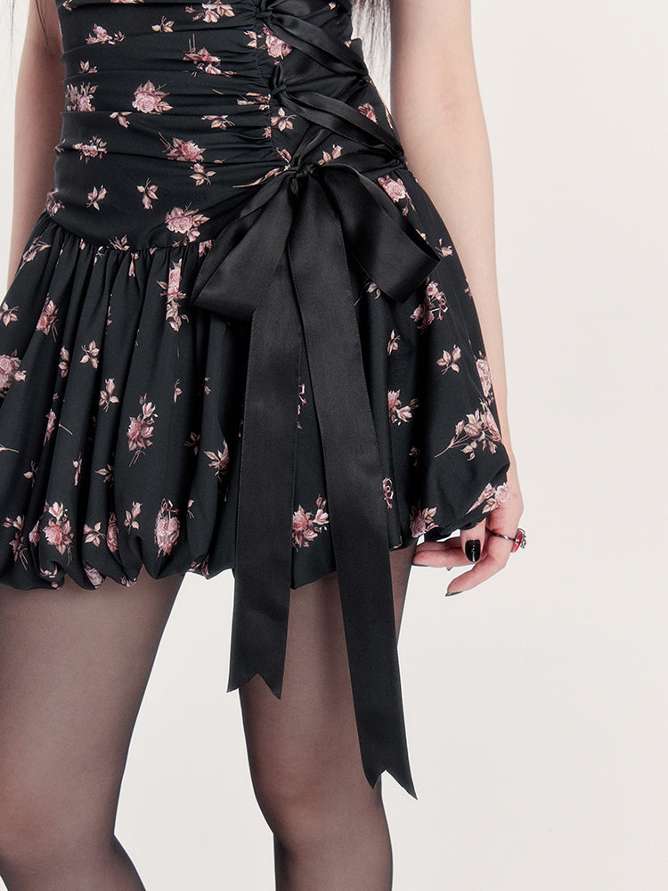 Satin Side Tie Suspender Skirt