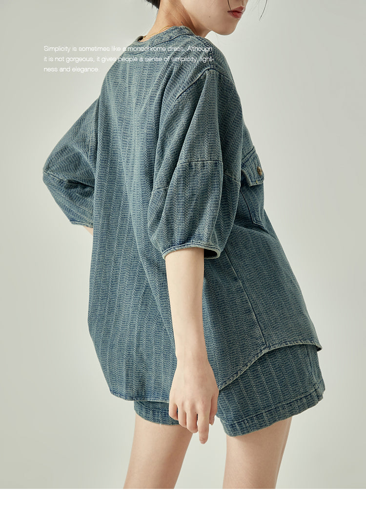 Denim design top and pants set-up