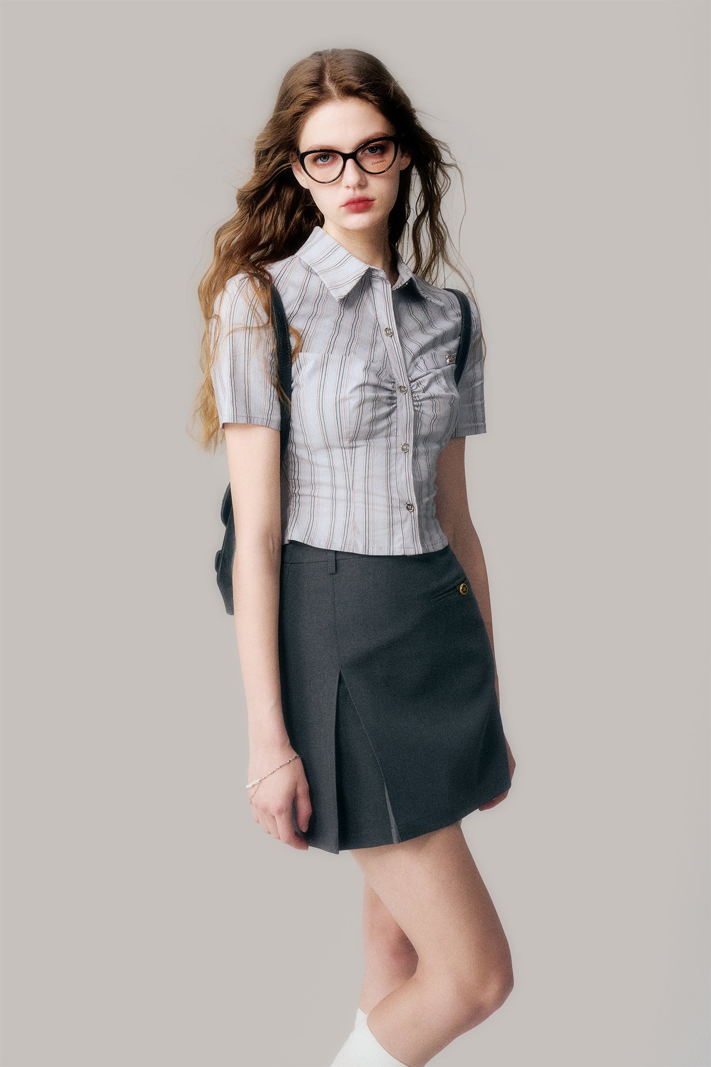 Slim Short Length College Style Striped Shirt