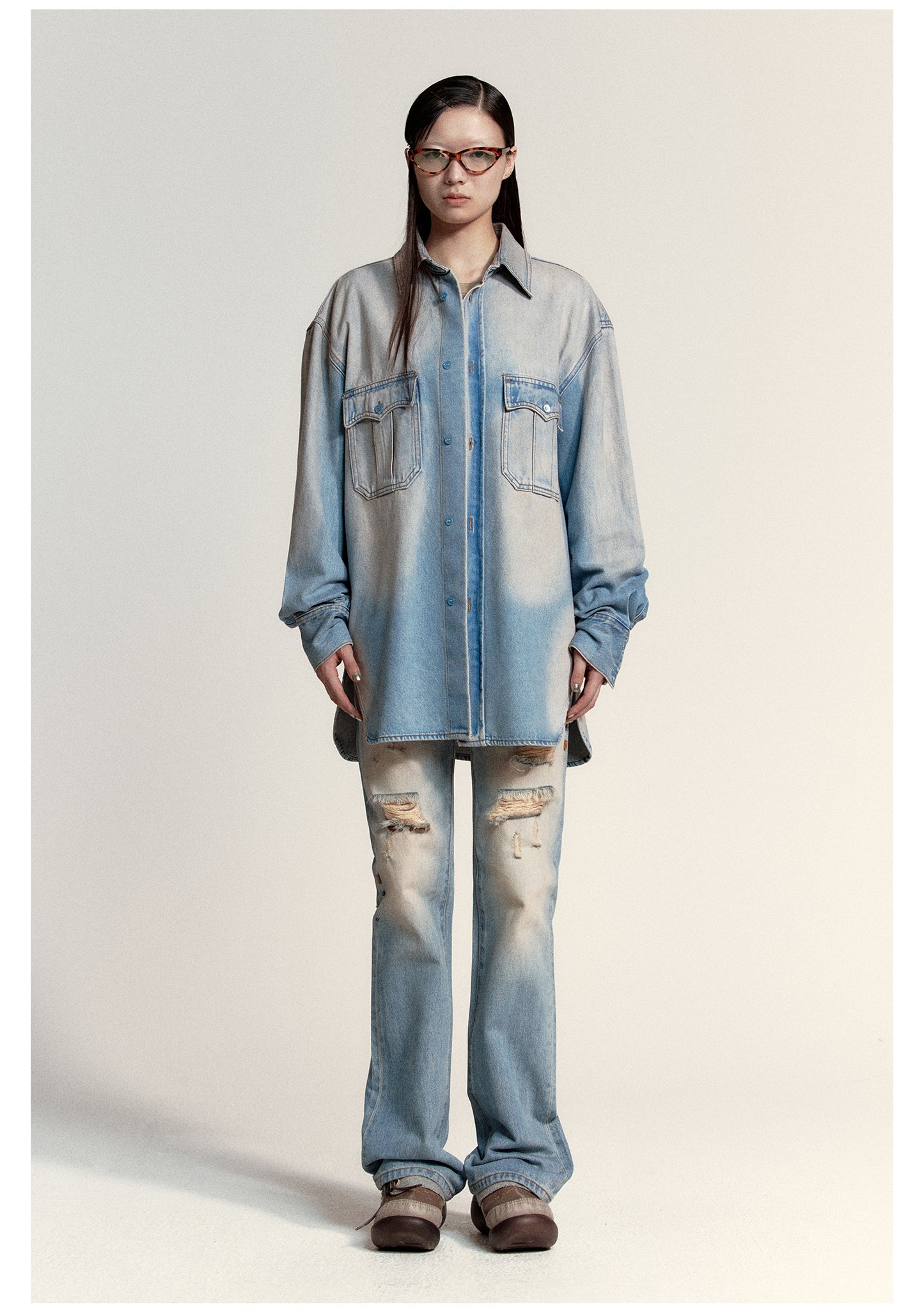 Washed gradient denim shirt