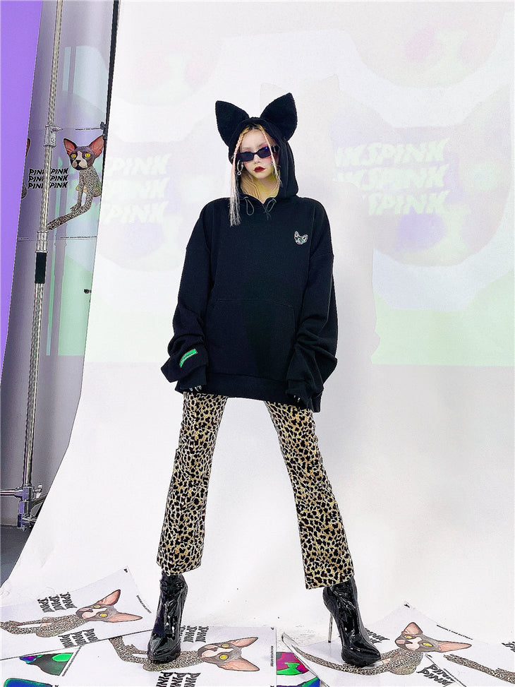 Loose Fit Cat Ear Simple Hoodie